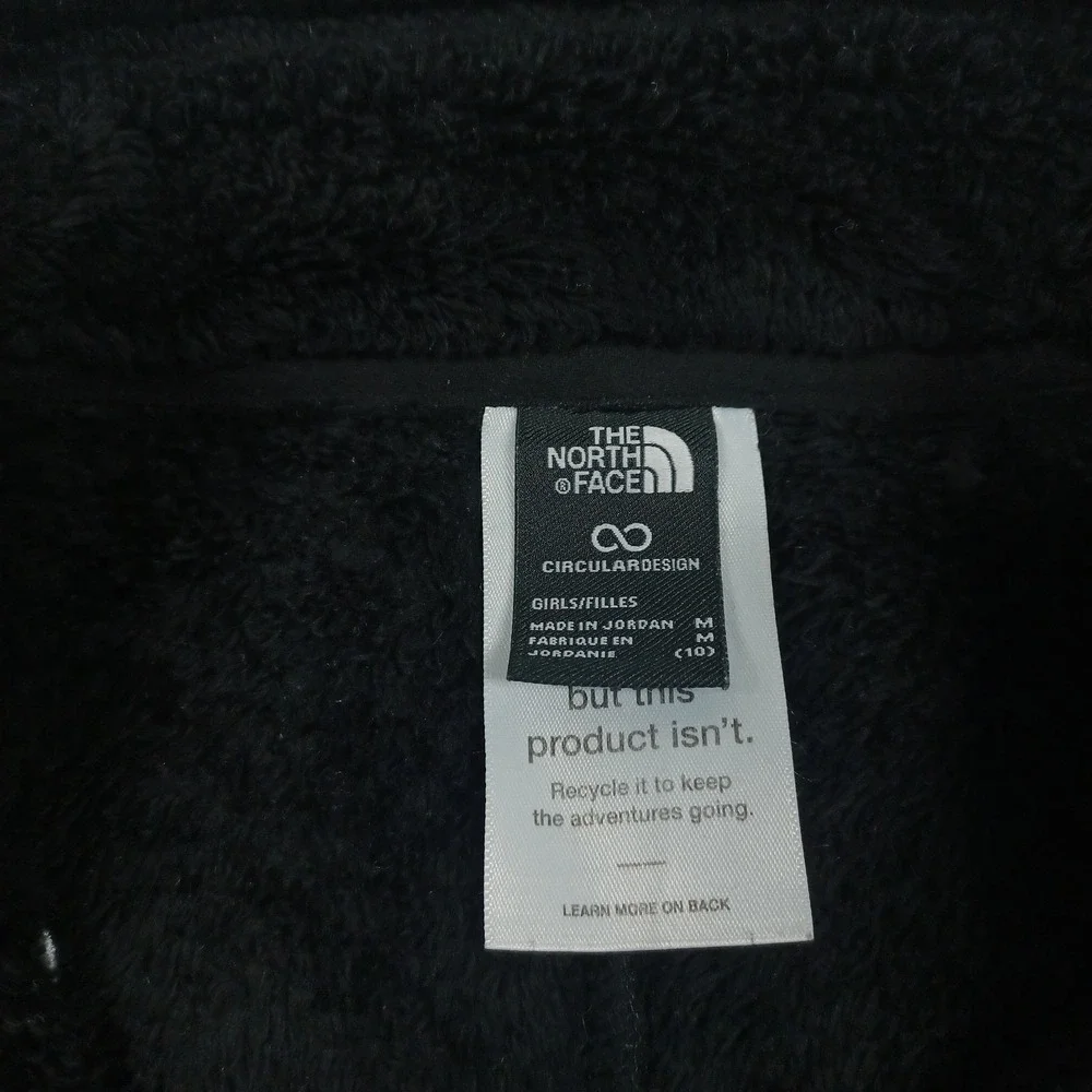 North Face Jacket Girls Medium Black Fleece Full‎ Zip Outdoor Logo Casual Pocket
